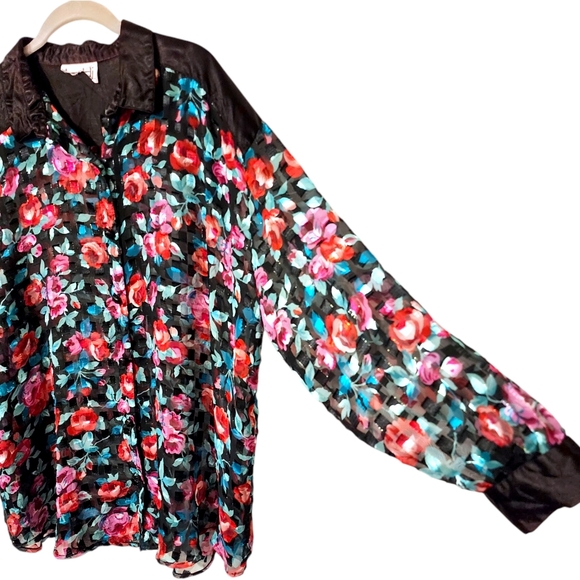 Vintage Teddi Sheer Floral Button Down Shirt | Size 2X - Picture 4 of 8